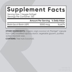 Sports Research Biotin Supplement, 5000mcg, 120 Softgels